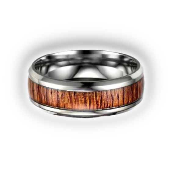 Tungsten Carbide Silver - Koa Wood Inlaid Ceramic Ring - Picture 2 of 3